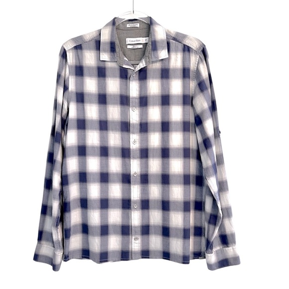 Calvin Klein Other - Calvin Klein Men's Blue White Plaid Classic Fit Long Sleeve Shirt Size Small